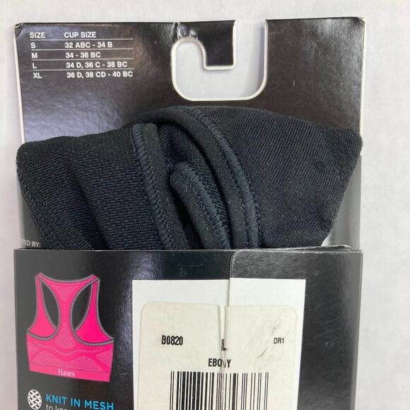 Hanes JogBra Racerback Sports Bra Large Black Ebony Seamless Knit in Mesh - Picture 4 of 6